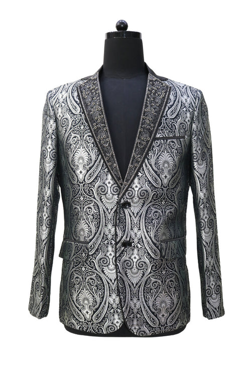 Hand Embroidered Titanium Blazer