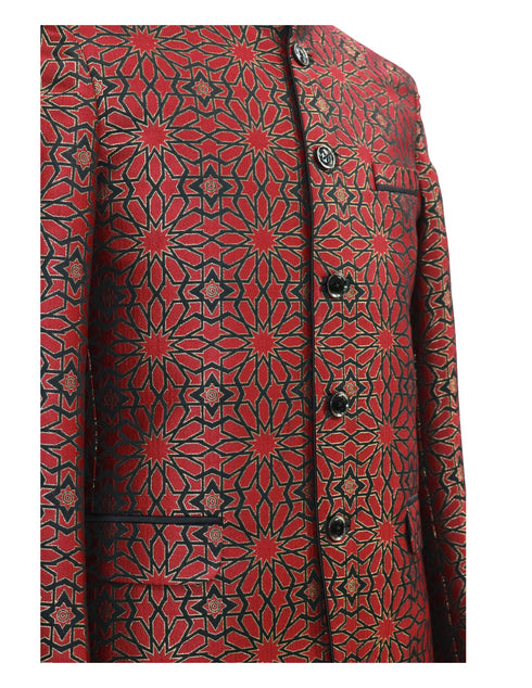 Hand Embroidered Red Fox Nehru