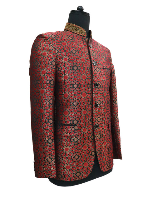 Hand Embroidered Red Fox Nehru