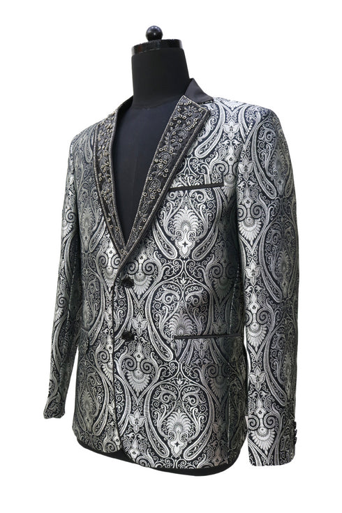 Hand Embroidered Titanium Blazer