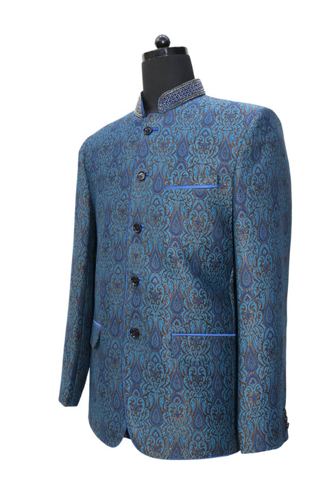 Hand Embroidered Sapphire Nehru Jacket