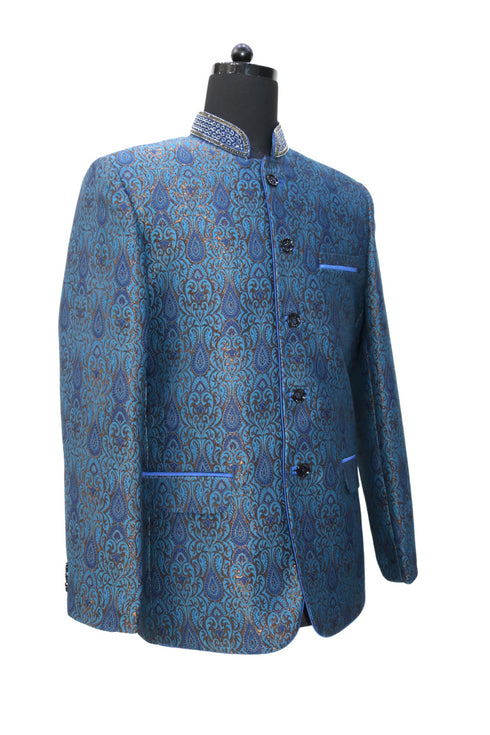 Hand Embroidered Sapphire Nehru Jacket