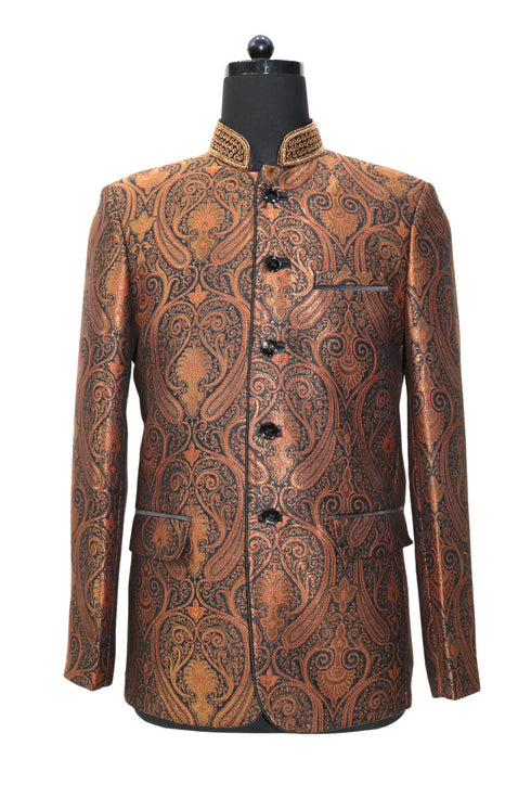 Hand Embroidered Bronze Nehru Jacket