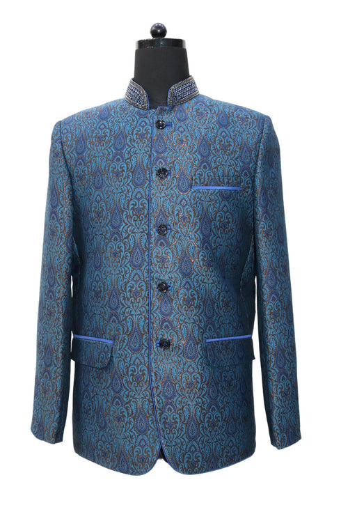 Hand Embroidered Sapphire Nehru Jacket