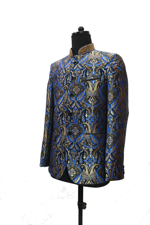 Hand Embroidered Blue Wings Nehru