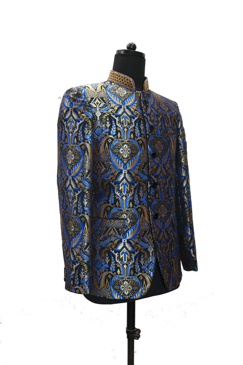 Hand Embroidered Blue Wings Nehru