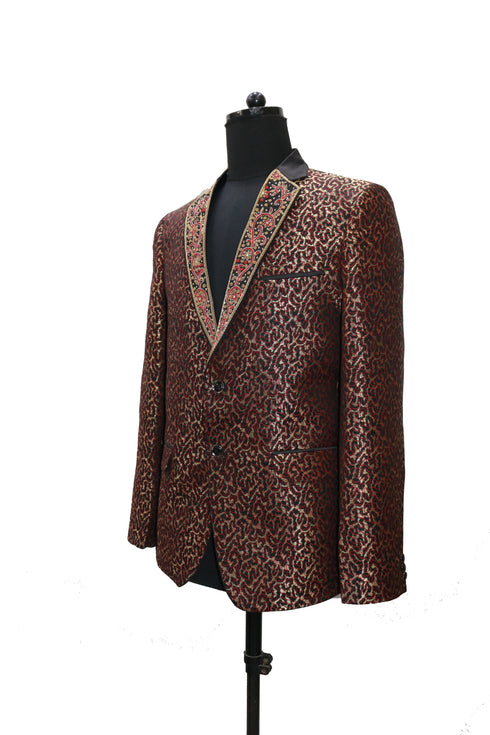 Hand Embroidered Golden Leopard Blazer