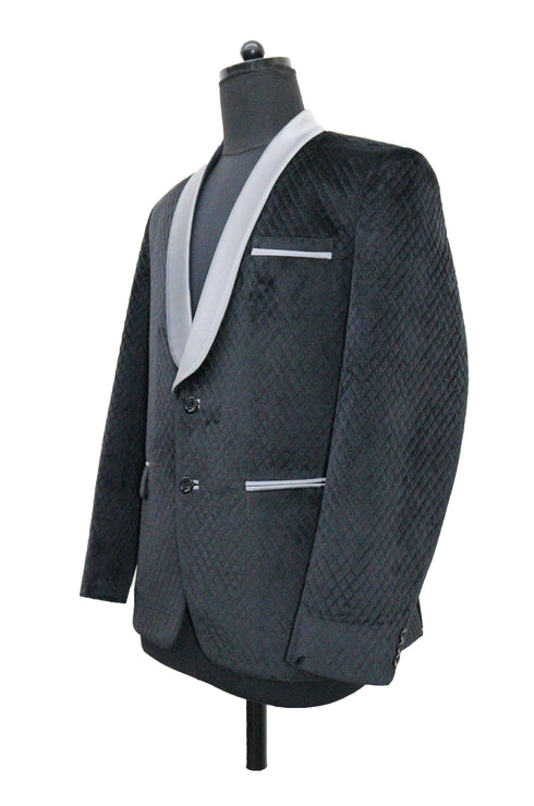 Black Quilted Velvet Smoking Jacket